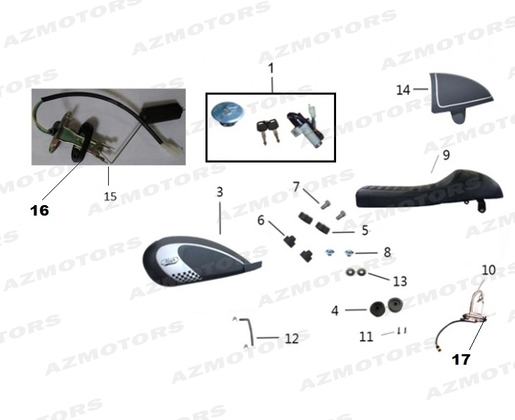 Reservoir Selle Kit Serrure MASH Pieces MASH CAFE RACER 125 Euro4 (2017-2018)