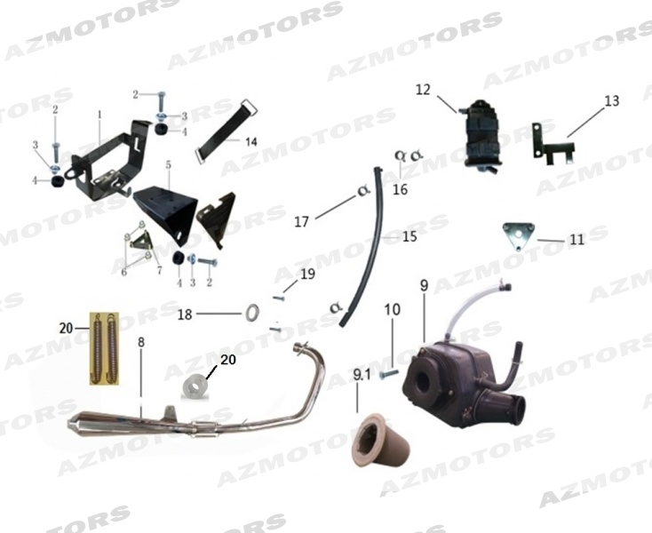Echappement Boitier Filtre Support Batterie MASH 