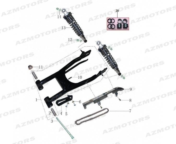 Bras Oscillant Amortisseurs Chaine MASH Pieces MASH FIVE HUNDRED 400 - Moteur noir (2018-2020)