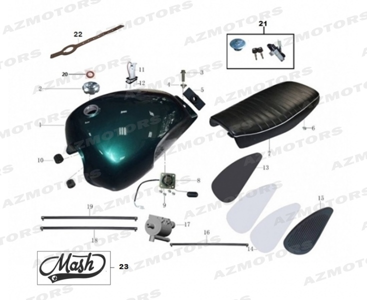 Reservoir Selle Kit Serrure MASH Pieces MASH FIVE HUNDRED 400 - Moteur noir (2018-2020)