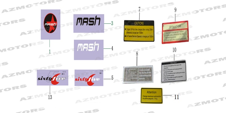 ADHESIFS MASH Pieces MASH SIXTY FIVE 125 4T (2013-2014)