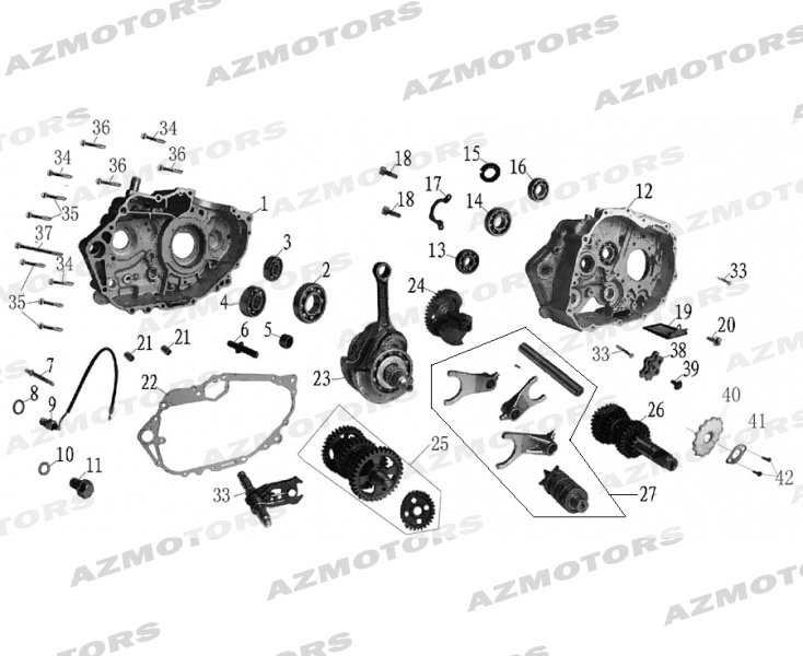 ENSEMBLE_CARTER_MOTEUR_VILEBREQUIN_PIGNONS MASH Pieces MASH TT40 400 (2017-2018)