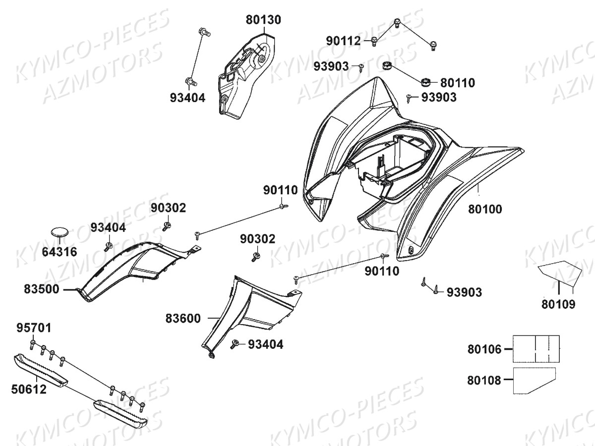 Carenages Arriere KYMCO Pièces MAXXER 250 SE EURO2 (LA50AF)