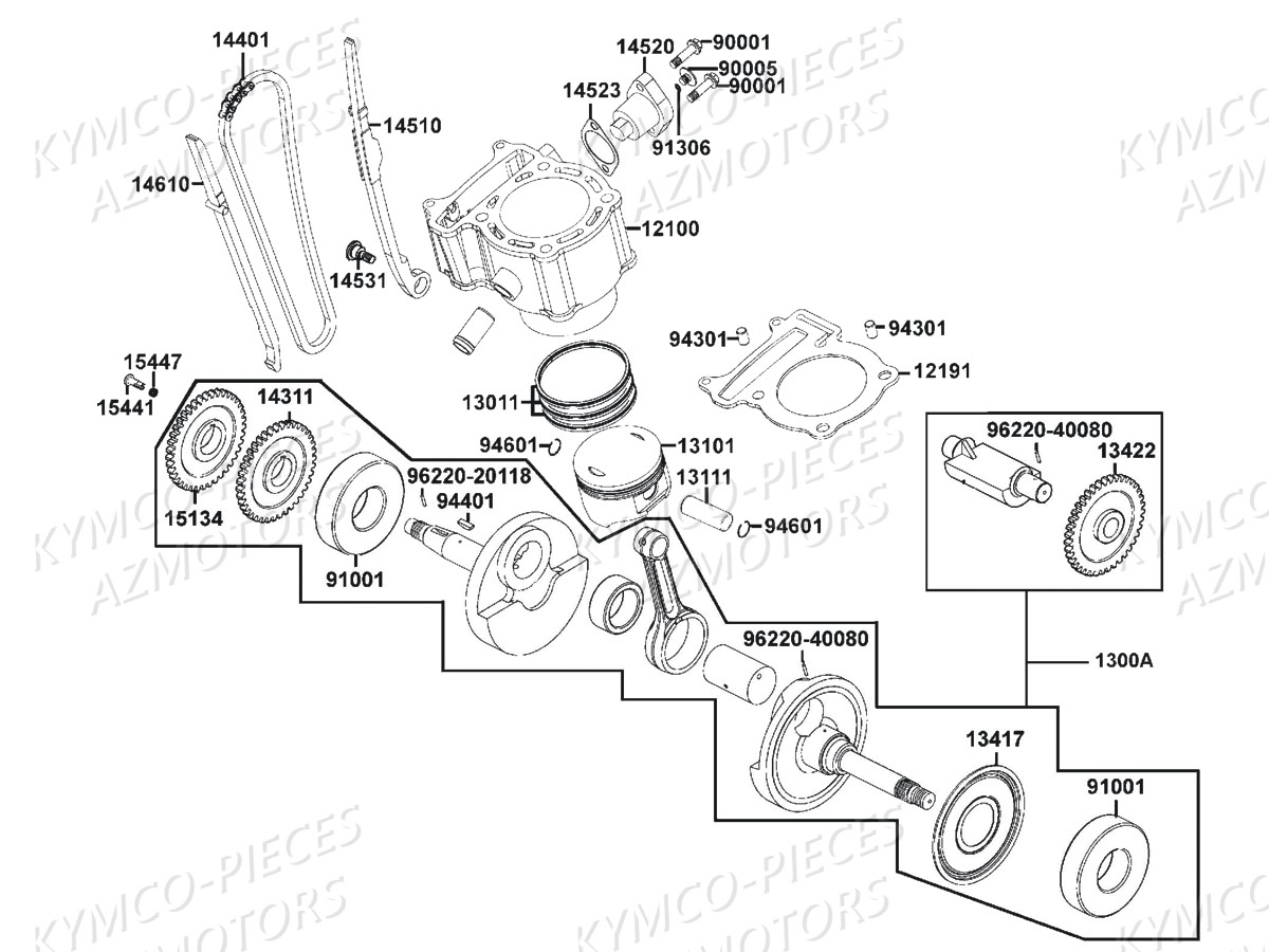 Cylindre Piston KYMCO Pièces MAXXER 250 SE EURO2 (LA50AF)