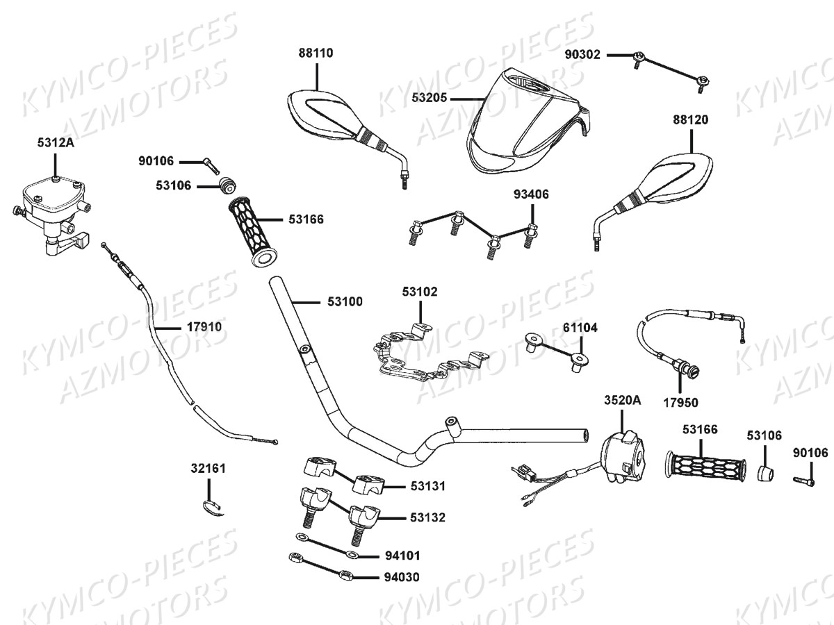 Kit poignée de gaz + câble BIHR type CR Pro Loisir Kymco KXR250