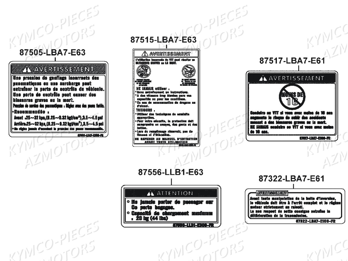 Label De Securite KYMCO Pièces MAXXER 250 SE EURO2 (LA50AF)
