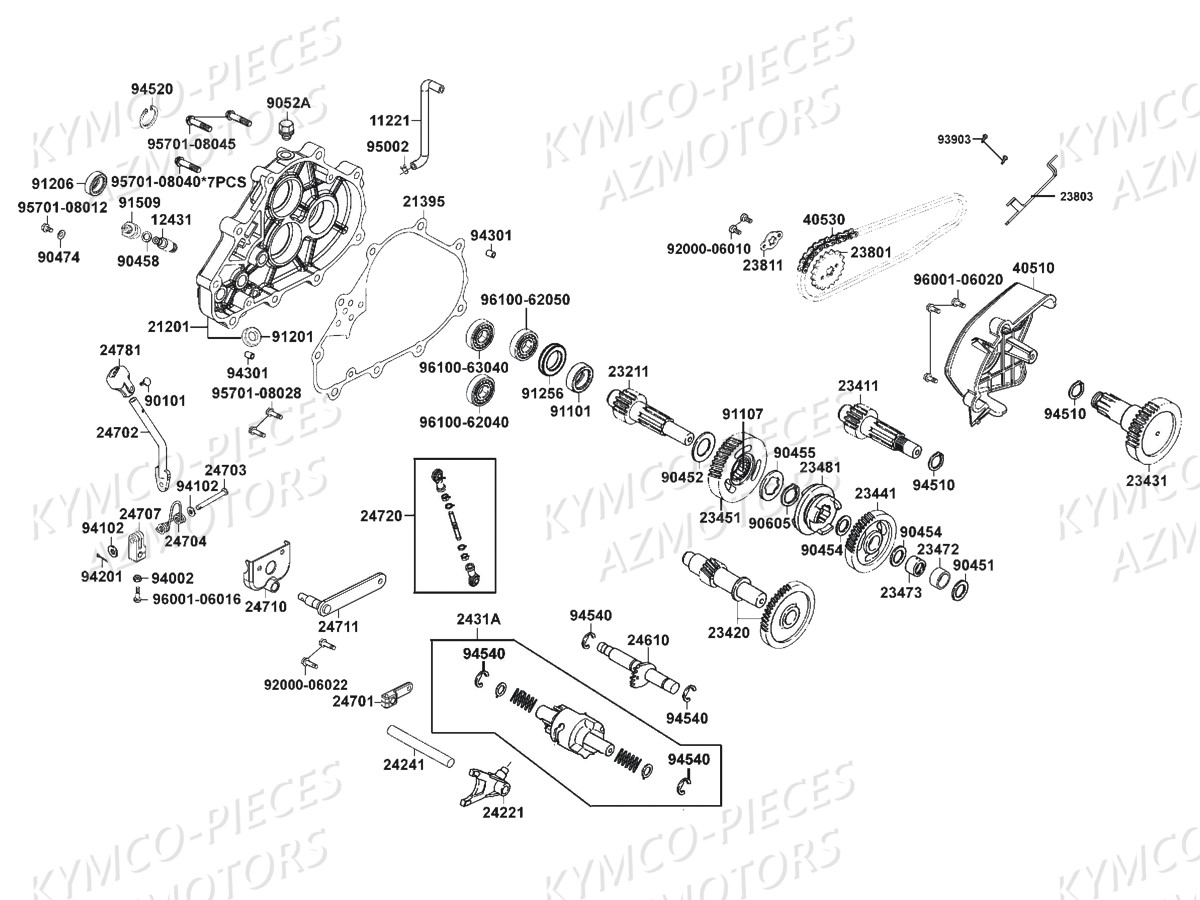 Transmission Inverseur KYMCO Pièces MAXXER 250 SE EURO2 (LA50AF)