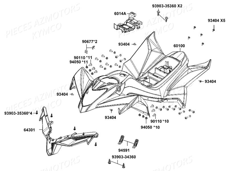 Carrosserie KYMCO Pieces MAXXER 50 S 2T N.H (LA10FD)