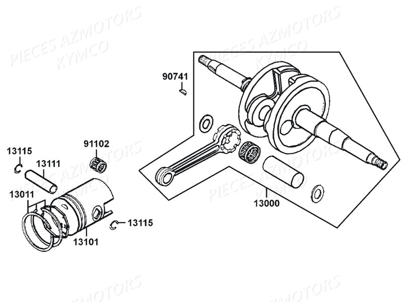 Piston Vilebrequin KYMCO Pieces MAXXER 50 S 2T N.H (LA10FD)