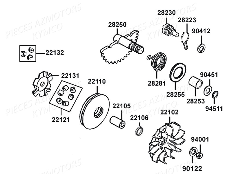 Variateur KYMCO Pieces MAXXER 50 S 2T N.H (LA10FD)