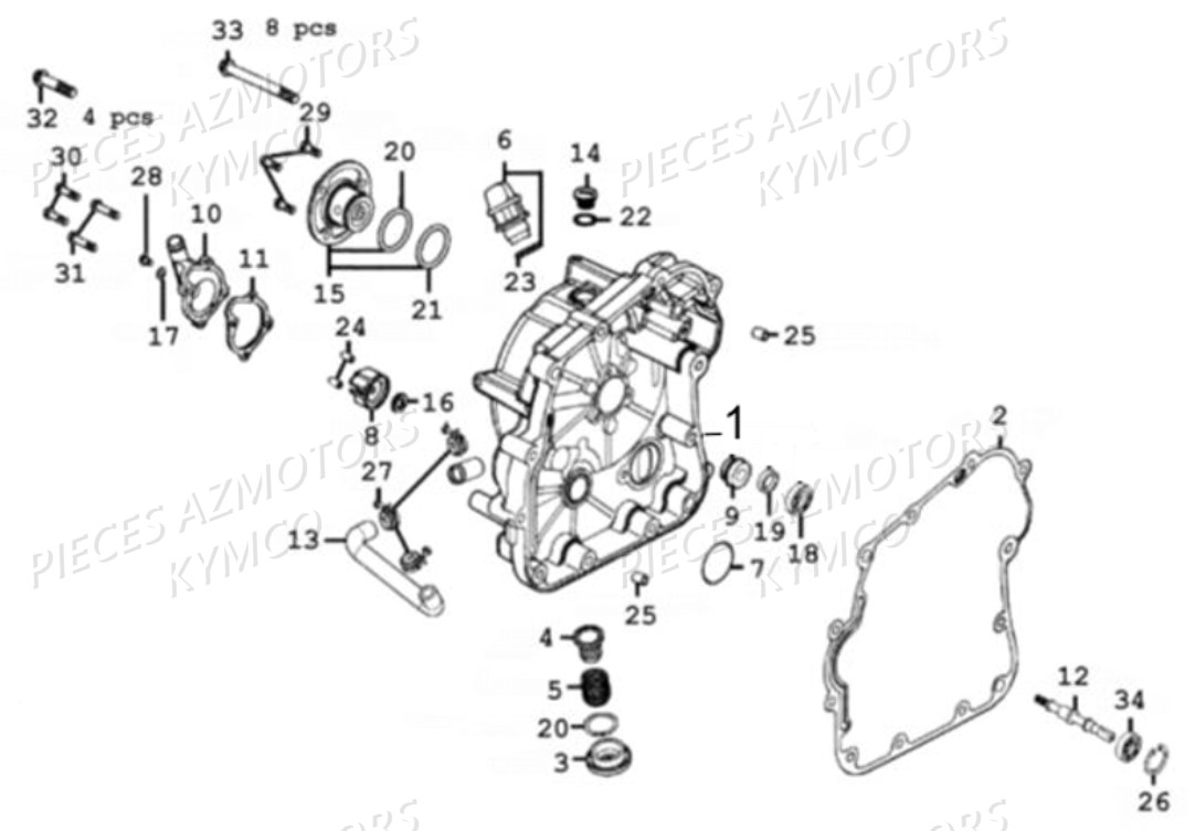 POMPE_A_EAU-CARTER-DROIT KYMCO Pièces MAXXER 300 4T EURO II (LA60BD)
(CHASSIS RFBL30020)(CHASSIS RFBL30060)(CHASSIS RFBL30070)