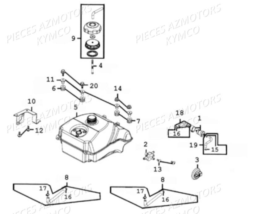 RESERVOIR KYMCO Pièces MAXXER 300 4T EURO II (LA60BD)
(CHASSIS RFBL30020)(CHASSIS RFBL30060)(CHASSIS RFBL30070)