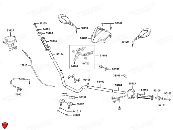 Guidon Retroviseurs KYMCO Pieces MAXXER 300 EVO T3B (LA60PE)