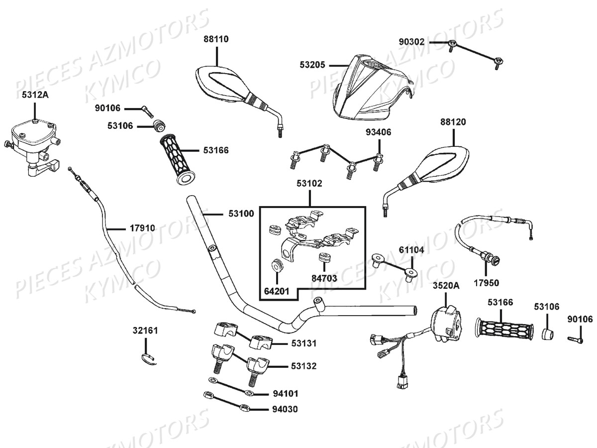 GUIDON-RETROVISEURS KYMCO Pieces MAXXER 300 SE EURO 2 (LA60FH)