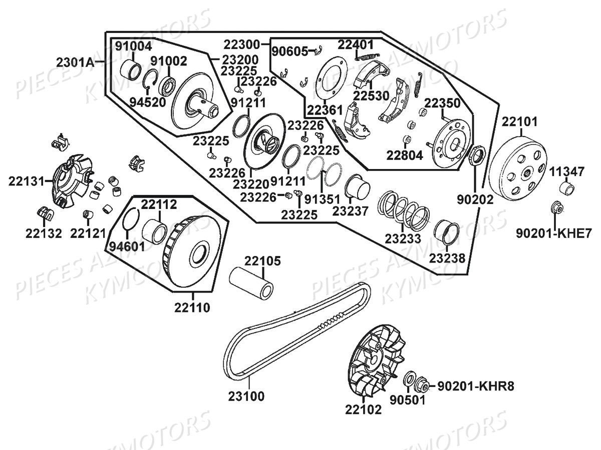 VARIATEUR-EMBRAYAGE KYMCO Pieces MAXXER 300 SE EURO 2 (LA60FH)