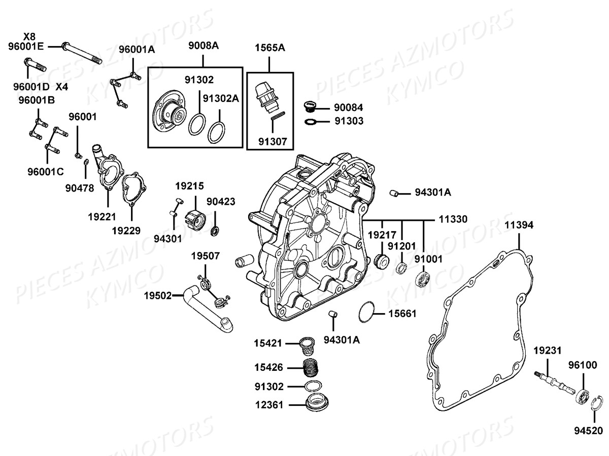 CARTER DROIT POMPE A EAU KYMCO MAXXER 300 T3B