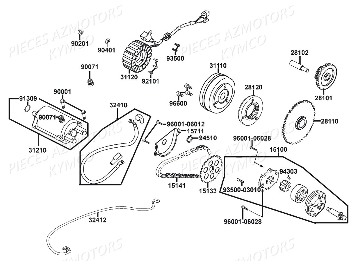 Demarreur Allumage AZMOTORS Pièces MAXXER 300 US 4T EURO2 (LA60FD)