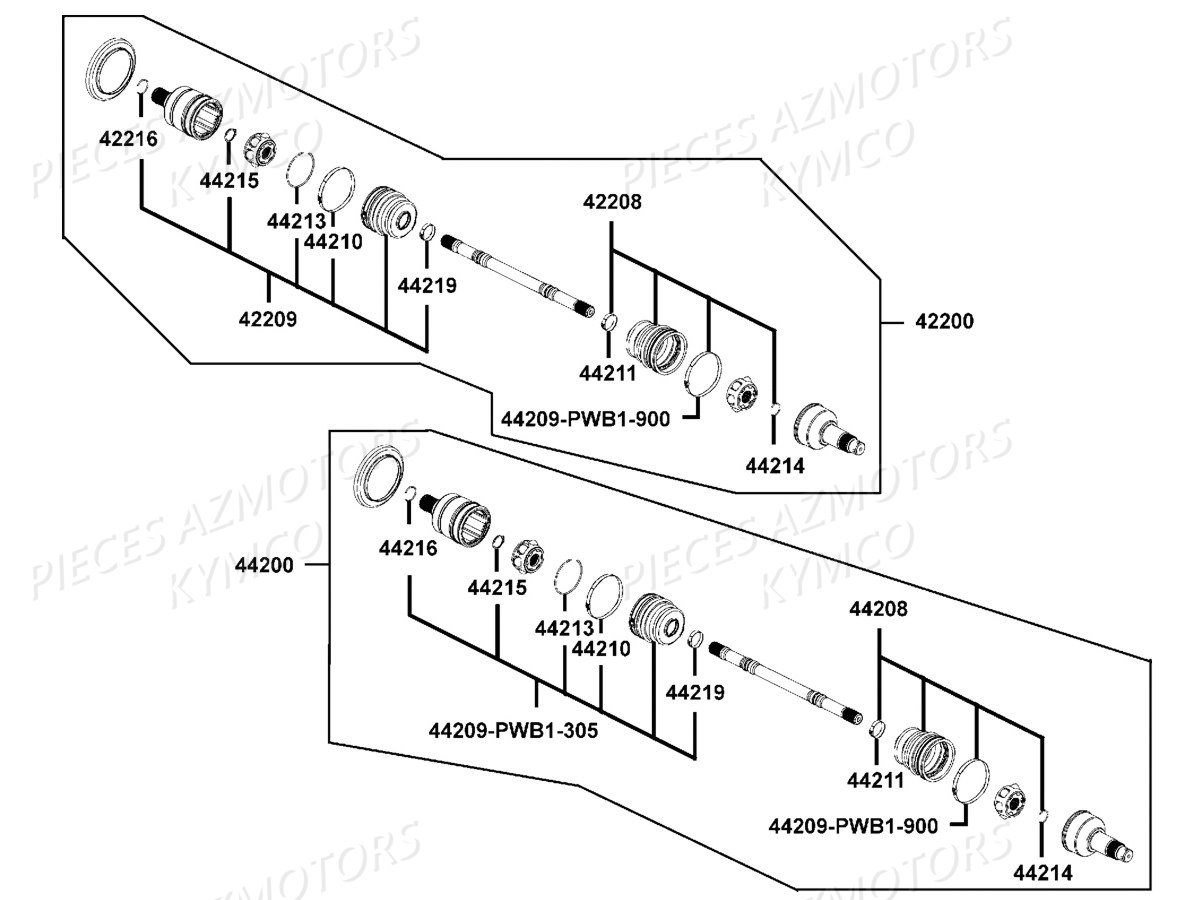 Cardan Arriere Detail 2x4 KYMCO Pieces MAXXER 400 IRS 4T EURO2 (LB70AD/LB70BD)