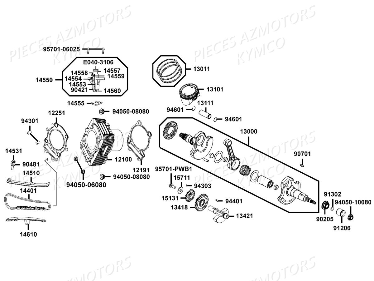 CYLINDRE_PISTON KYMCO Pieces MAXXER 400 IRS 4T EURO II (Type D.E : LB70AD/LB70BD)