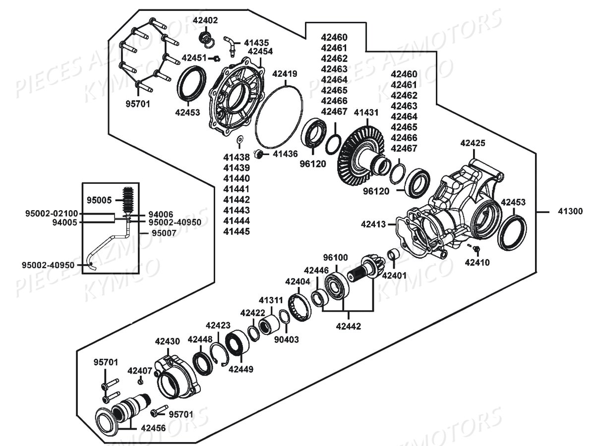 DIFFERENTIEL_ARRIERE_2X4 KYMCO Pieces MAXXER 400 IRS 4T EURO II (Type D.E : LB70AD/LB70BD)