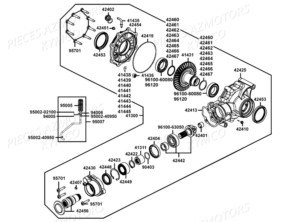 DIFFERENTIEL_ARRIERE_4X4 KYMCO Pieces MAXXER 400 IRS 4T EURO II (Type D.E : LB70AD/LB70BD)