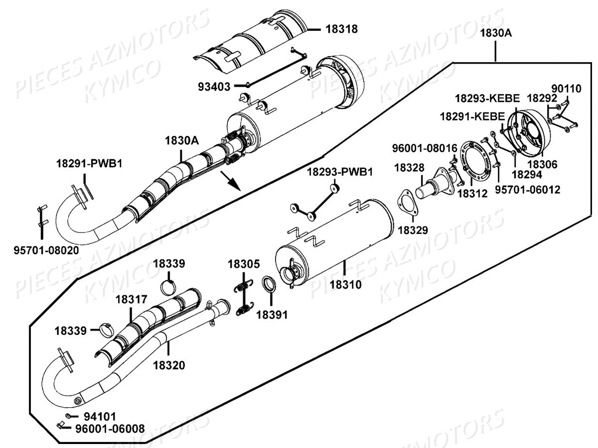 Echappement KYMCO Pieces MAXXER 400 IRS 4T EURO2 (LB70AD/LB70BD)