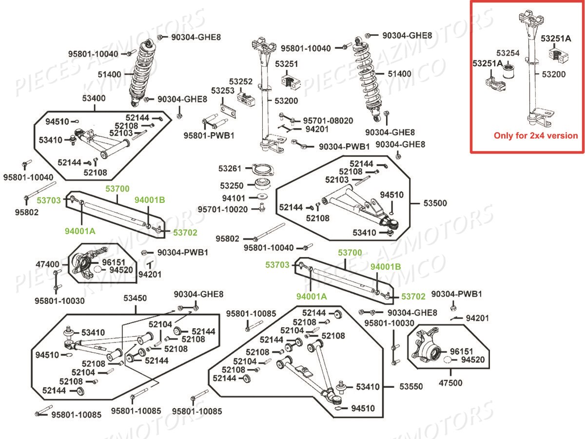 SUSPENSION_AVANT_COLONNE_DE_DIRECTION KYMCO Pieces MAXXER 400 IRS 4T EURO II (Type D.E : LB70AD/LB70BD)