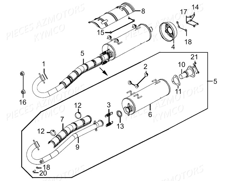 Echappement KYMCO Pièces MAXXER 450I SE IRS EURO II (LC90DE)