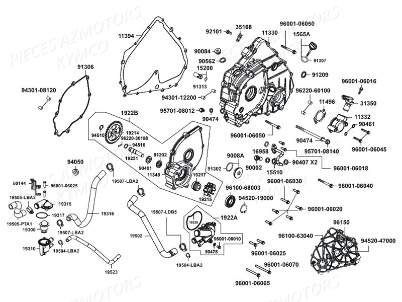 CARTER_GAUCHE-POMPE_A_EAU KYMCO Pièces MMAXXER 450I SE IRS EURO4 (LC90HE)I