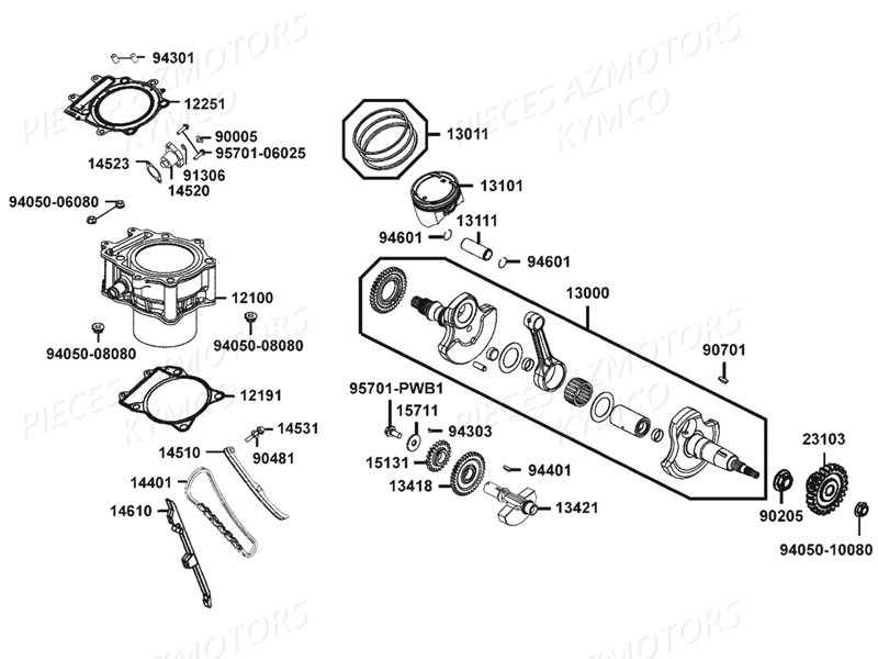 Cylindre Piston KYMCO Pièces MAXXER 450I SE IRS EURO4 (LC90HE)