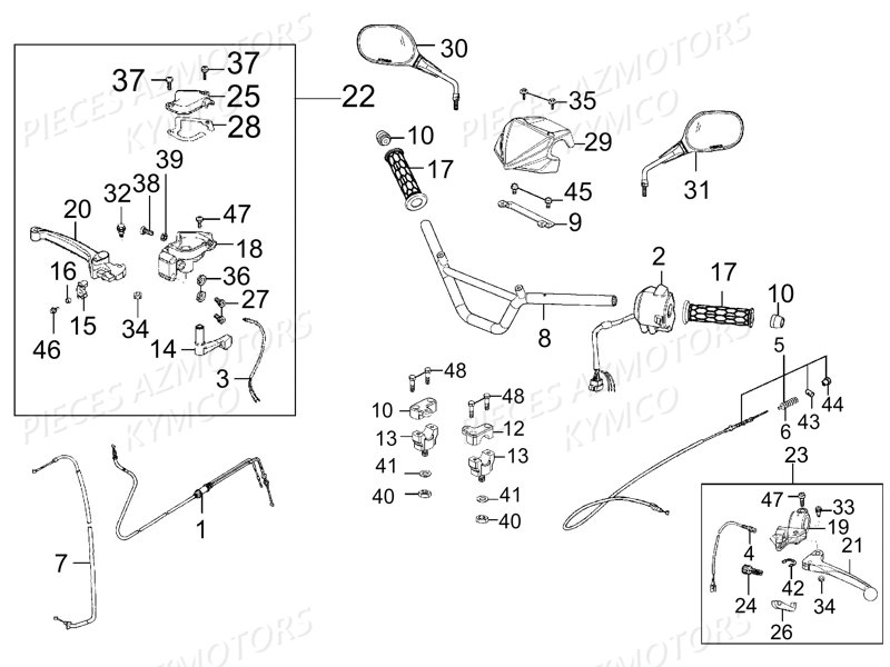 Guidon Commandes Retroviseurs KYMCO Pieces MAXXER 50S 2T EURO II (LA10ED)