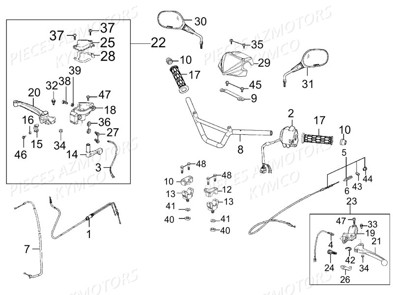 GUIDON_COMMANDES_RETROVISEURS KYMCO Pieces Quad Kymco MAXXER 50S