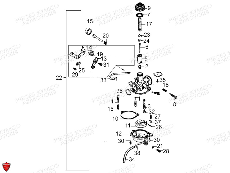 Carburateur KYMCO Pièces MAXXER 90S 4T EURO II (LB20BD)