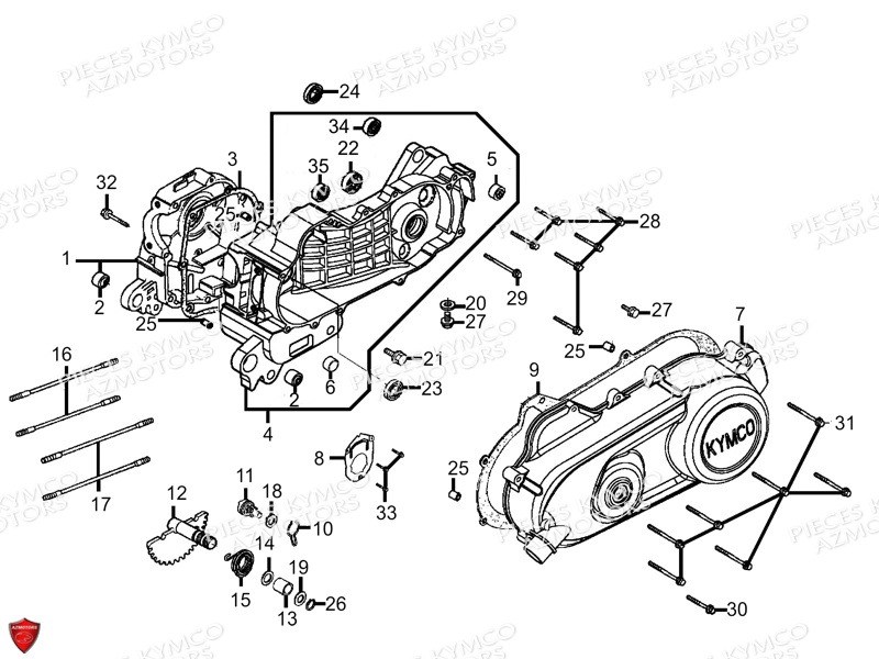 Carter Moteur KYMCO Pièces MAXXER 90S 4T EURO II (LB20BD)