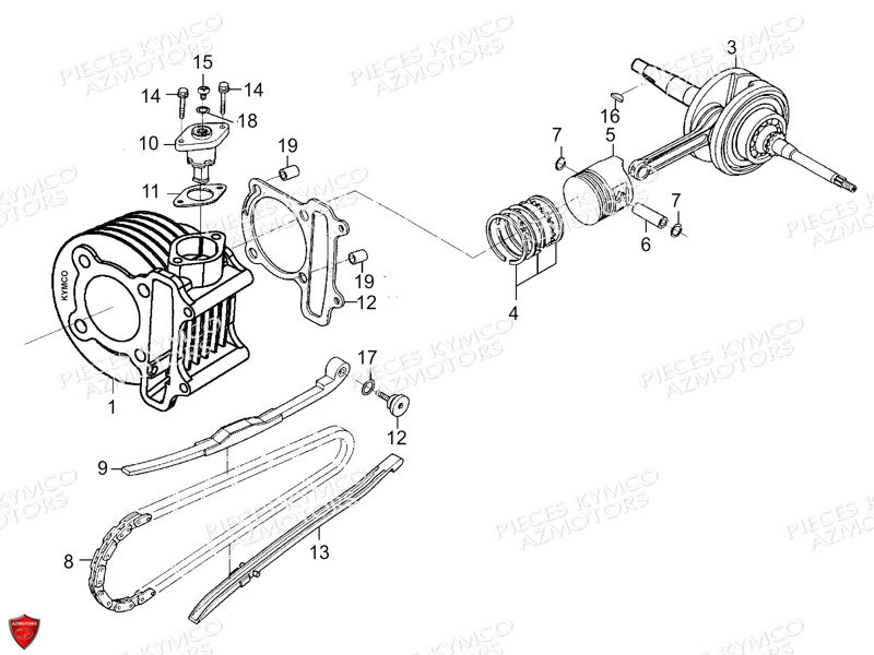 CYLINDRE PISTON KYMCO MAXXER 90S