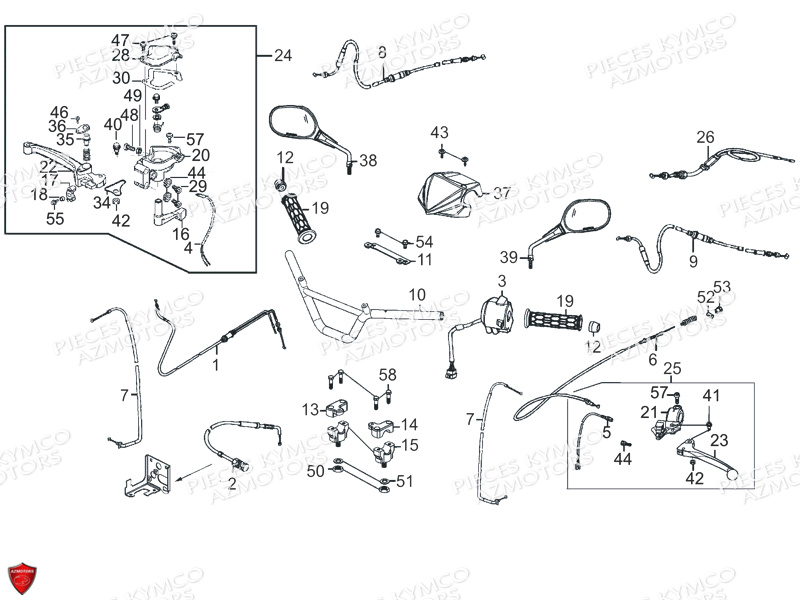 Guidon Commandes Retroviseurs KYMCO Pièces MAXXER 90S 4T EURO II (LB20BD)