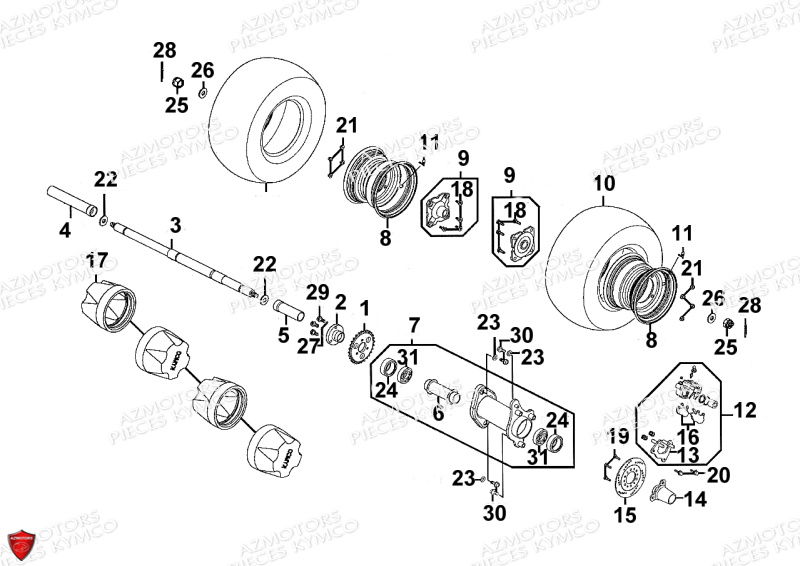 ROUES_ARRIERE KYMCO Pièces MAXXER 90 4T TOUT TERRAIN (LB20AB)