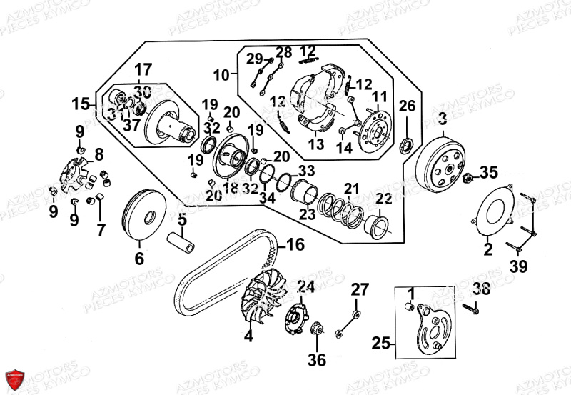 Variateur Embrayage KYMCO Pièces MAXXER 90 4T TOUT TERRAIN (LB20AB)
