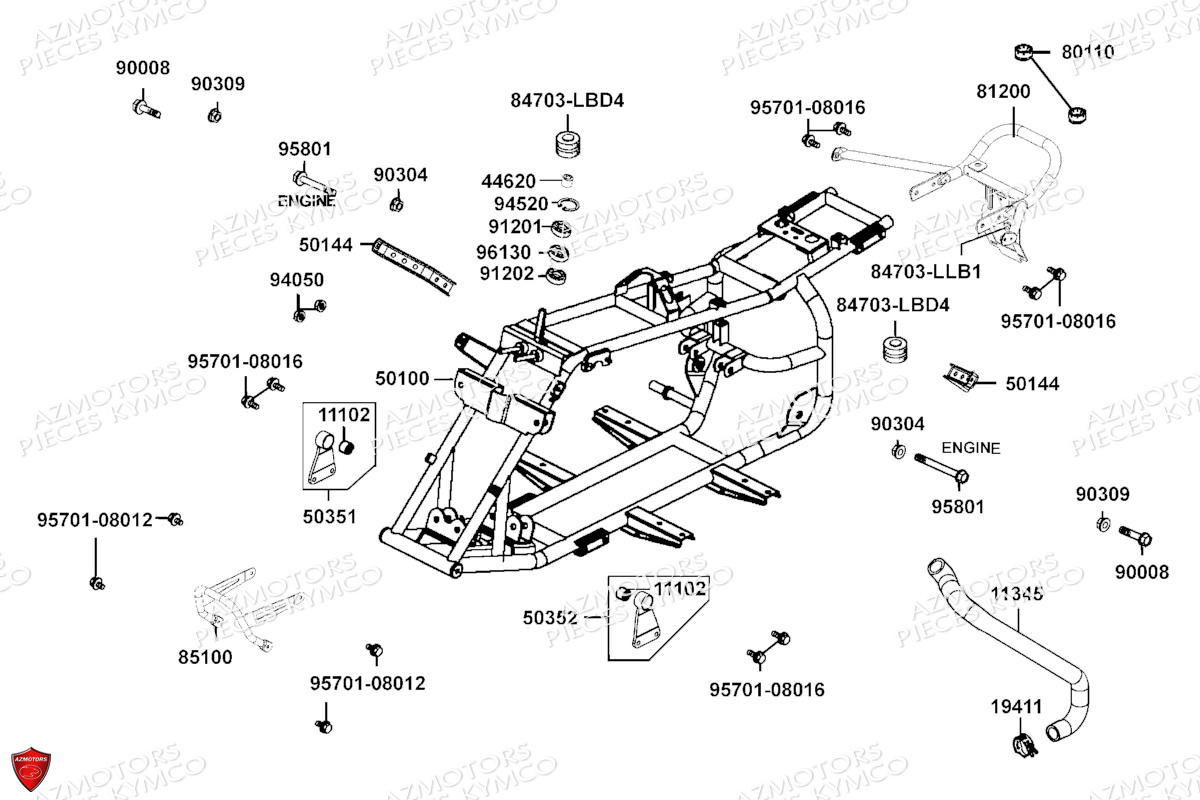 CHASSIS KYMCO Pièces MAXXER 90 S 4T N.H (LB20CD)