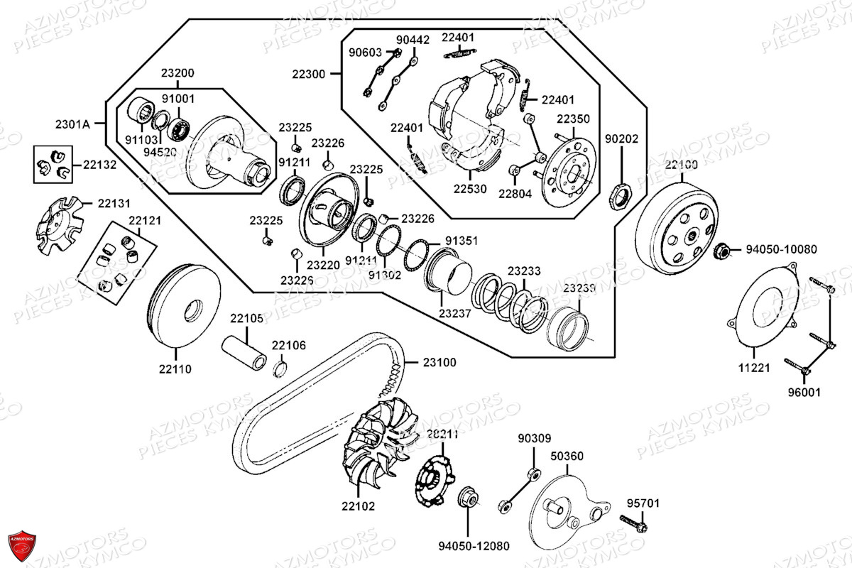 Variateur Embrayage KYMCO Pièces MAXXER 90 S 4T N.H (LB20CD)