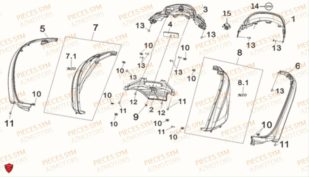 Carenages Arriere SYM Pièces MIO 115 - FS11W1-EU (2017-2020)