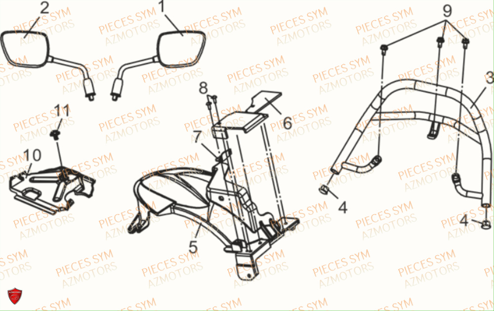 Garde Boue Arriere Retroviseurs SYM Pièces MIO 115 - FS11W1-EU (2017-2020)