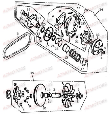 Variateur Embrayage LINHAI Pièces Scooter MONARCH 125cc