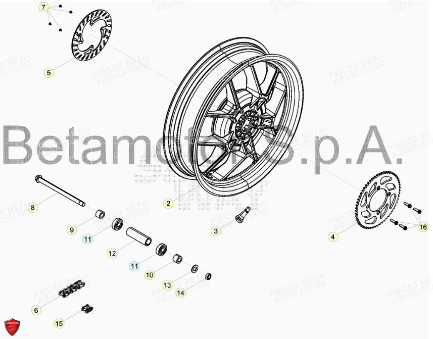 Roue Arriere Du 0100001 A 0100365 BETA Pièces BETA RR Motard 125 LC - 2013/2014