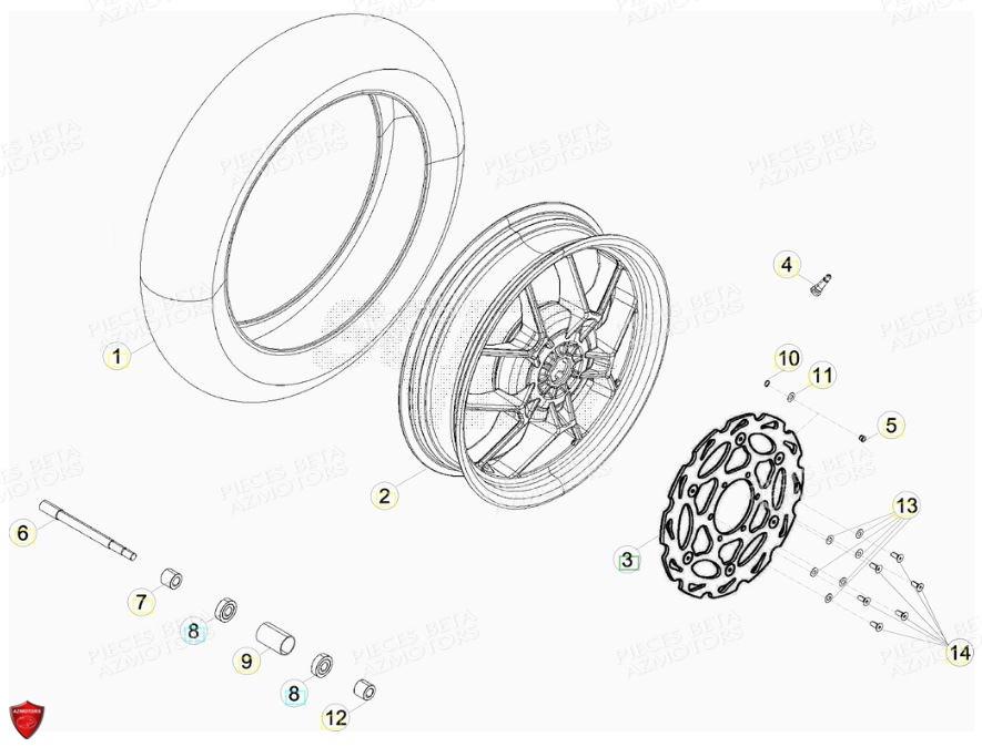 Roue Avant Du 0100001 A 0100365 BETA Pièces BETA RR Motard 125 LC - 2013/2014