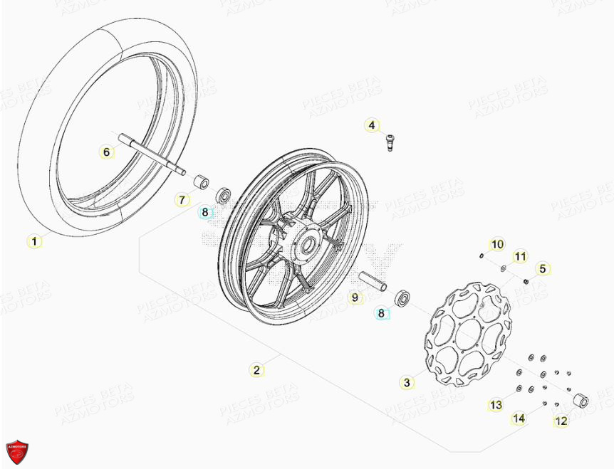 Roue Avant Du 0100366 A 0199999 BETA Pièces BETA RR Motard 125 LC - 2013/2014