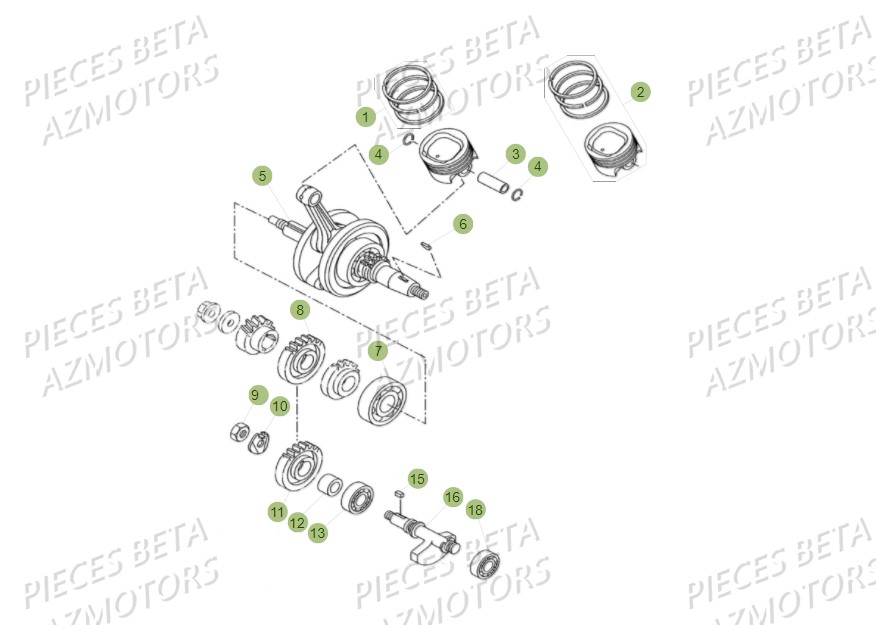 Vilebrequin Piston Contre Arbre BETA Pièces BETA RR Motard 125 LC - 2018