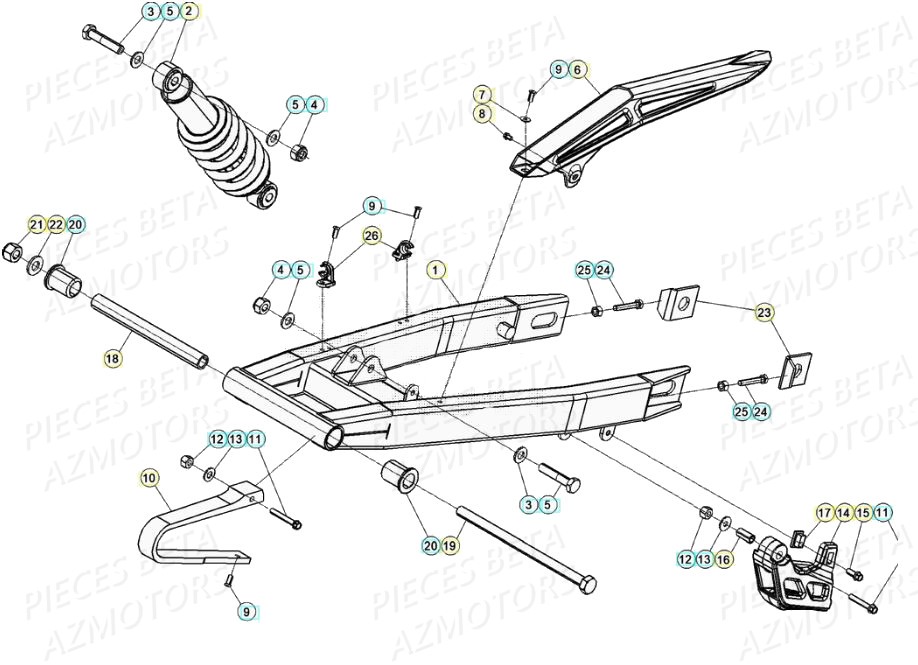 BRAS OSCILLANT FOURCHE ARRIERE AMORTISSEUR pour MOTARD RR 50 2T 20