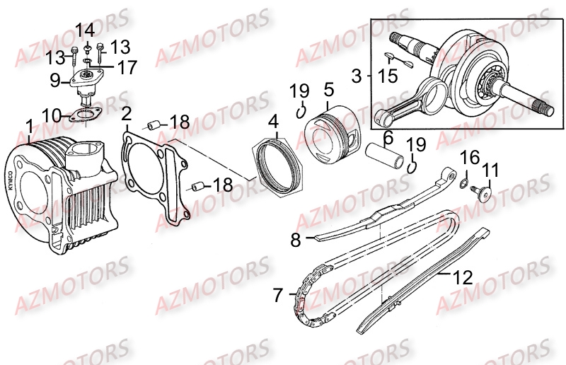 Cylindre   Piston KYMCO Pièces Scooter Kymco MOVIE 125 S AFI 4T EURO III 