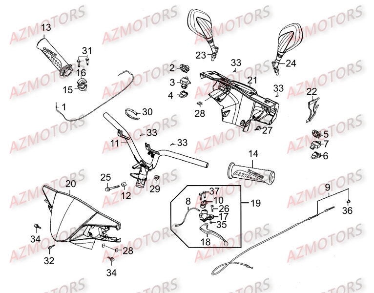 GUIDON - RETROVISEURS KYMCO Pièces Scooter Kymco MOVIE 125 S AFI 4T EURO III 